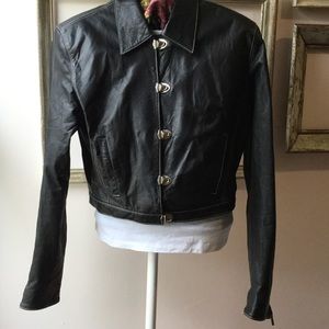 Emanuel Ungaro Black Leather Jacket Sz 6 Cropped